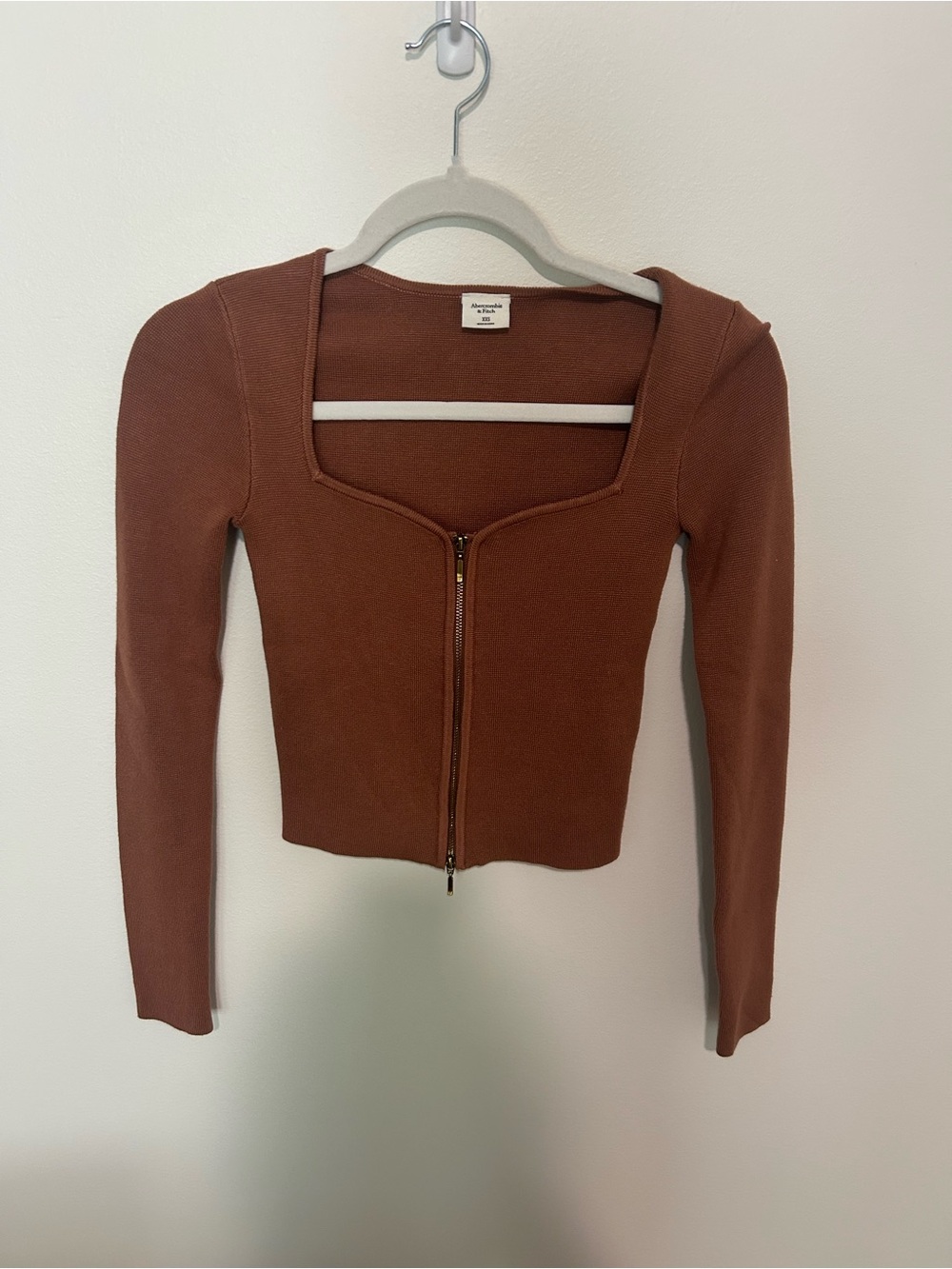 Abercrombie & Fitch Double Zip Brown Sweetheart Neckline Long Sleeve Sweater XXS